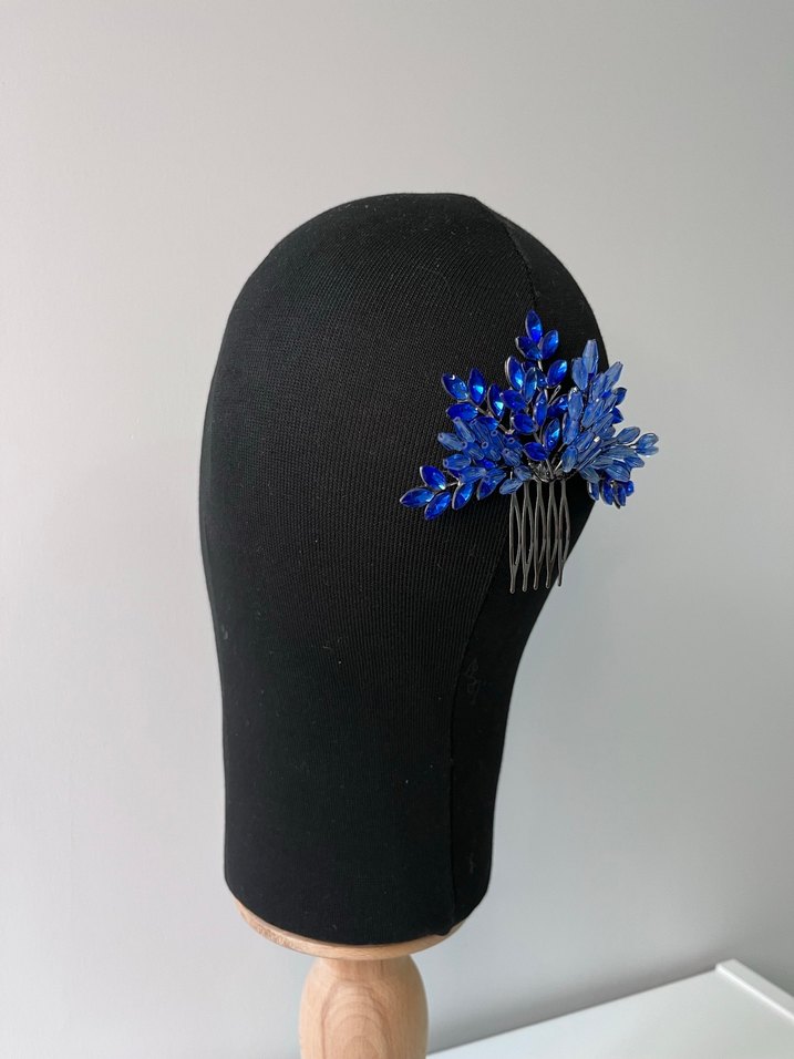 Koyu Mavi Boncuklu Cam Saç Tokası - Görsel 2