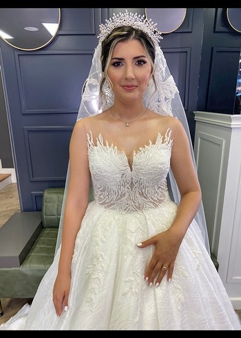 Straplez Prenses Gelinlik Beyaz Uzun - Görsel 3