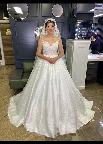 Straplez Prenses Gelinlik Beyaz Uzun - Görsel 2