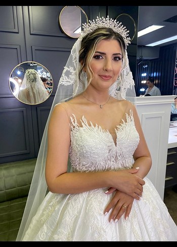 Straplez Prenses Gelinlik Beyaz Uzun - Görsel 4