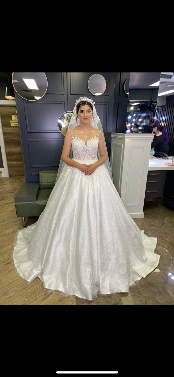 Straplez Prenses Gelinlik Beyaz Uzun - Görsel 2