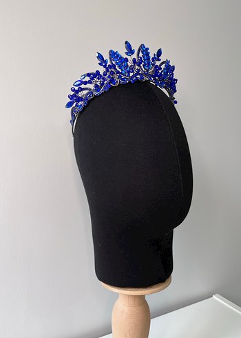 Mavi Boncuklu Seramik Gotik Taç ve Küpe Seti - Görsel 2