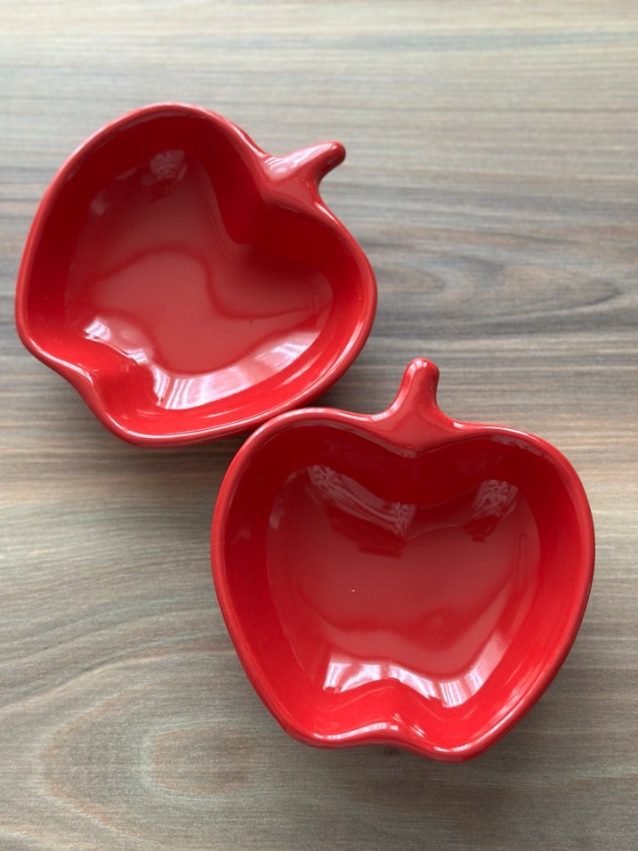 Kırmızı Elma Şeklinde Seramik Kase - Görsel 4