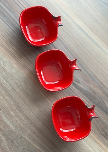 Kırmızı Nar Figürlü 3'lü Seramik Kase - Görsel 3