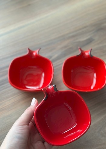 Kırmızı Nar Figürlü 3'lü Seramik Kase - Görsel 2