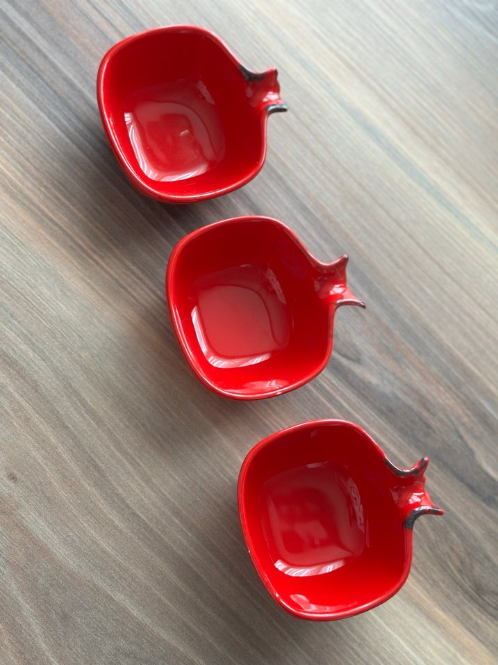 Kırmızı Nar Figürlü 3'lü Seramik Kase - Görsel 3