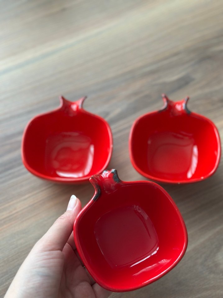 Kırmızı Nar Figürlü 3'lü Seramik Kase - Görsel 2