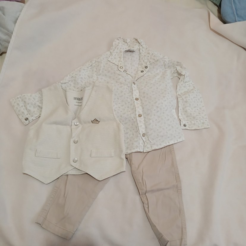 Bej Erkek Bebek Gömlek, Yelek ve Pantolon Takımı - Görsel 2