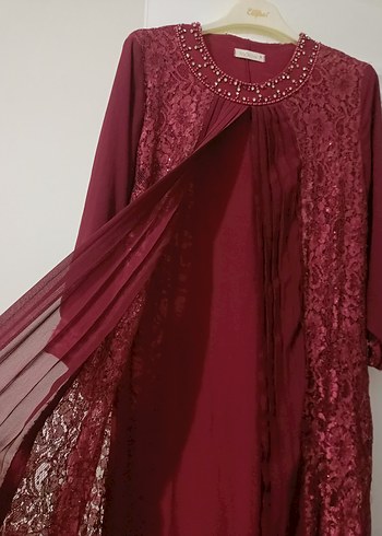 Bordo Uzun Kollu Desenli Kadın Elbise - Görsel 3