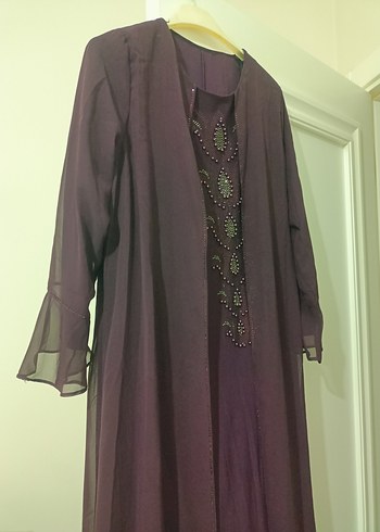 Uzun Mor Nakışlı Kadın Elbise - Görsel 3