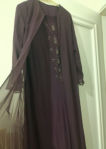 Uzun Mor Nakışlı Kadın Elbise - Görsel 2