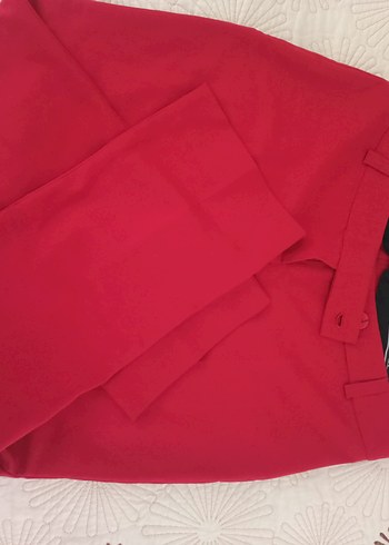 Kırmızı Kadın Pilili Kumaş Pantolon - Görsel 2