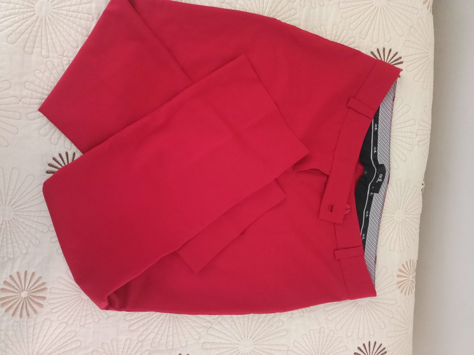 Kırmızı Kadın Pilili Kumaş Pantolon - Görsel 2