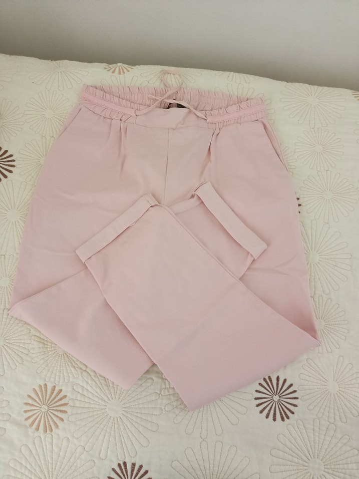 Kadın Pembe Pamuk Rahat Kesim Pantolon - Görsel 3