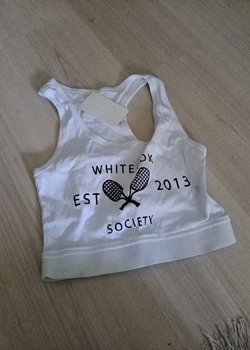 Beyaz Baskılı Atlet Crop Top