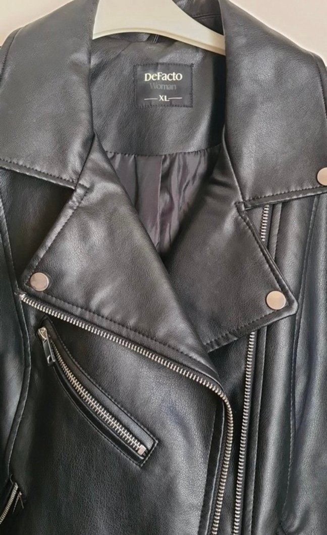 Kadın Siyah Biker Deri Ceket - Görsel 2