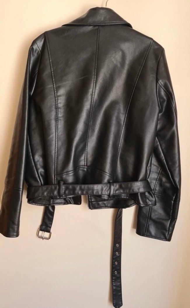 Kadın Siyah Biker Deri Ceket - Görsel 3