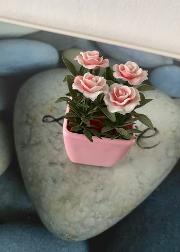 Pembe Mini Saksıda Yapay Gül Dekorasyonu - Görsel 3