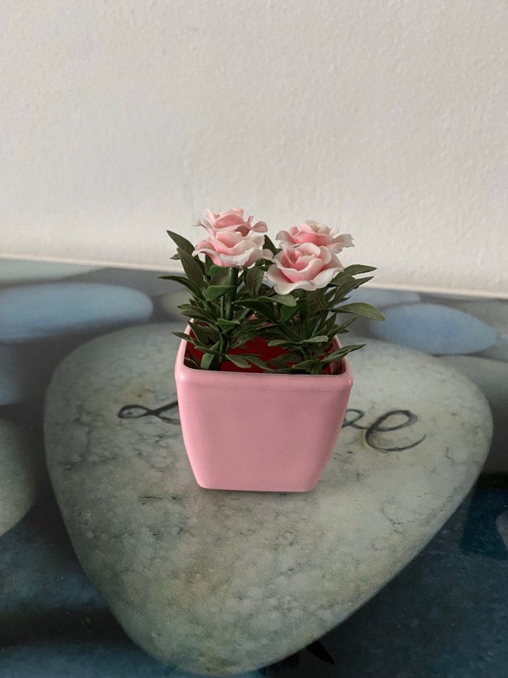 Pembe Mini Saksıda Yapay Gül Dekorasyonu - Görsel 2