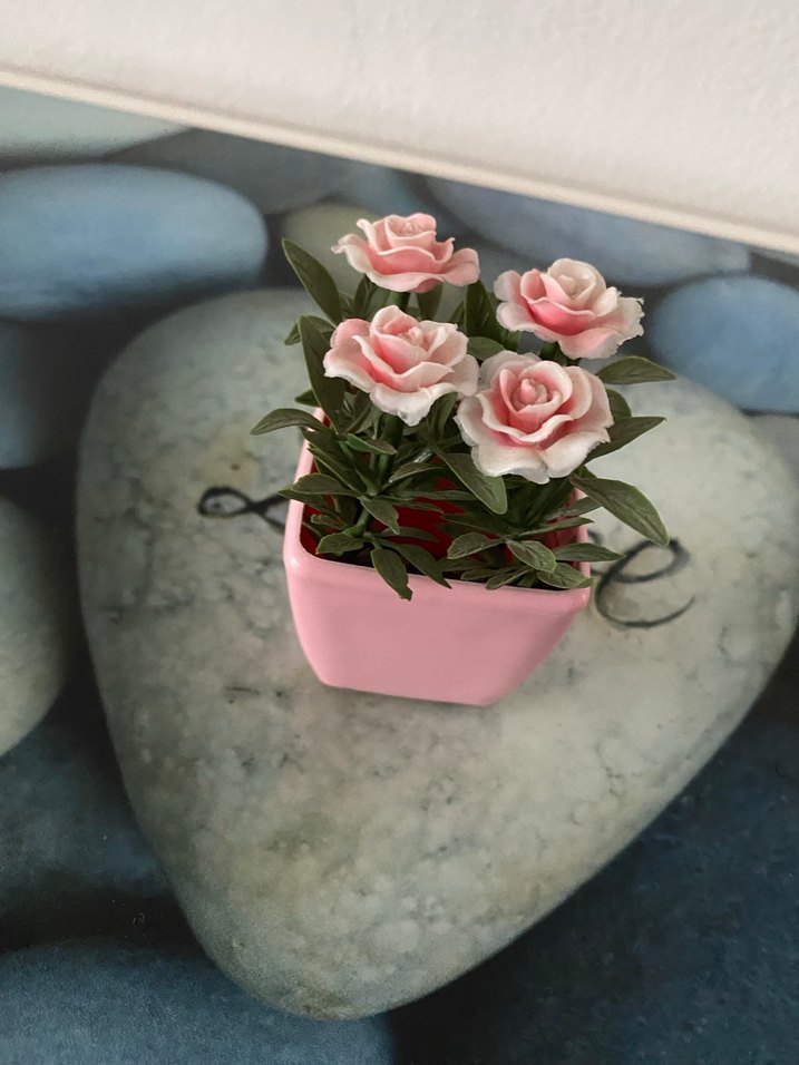 Pembe Mini Saksıda Yapay Gül Dekorasyonu - Görsel 3