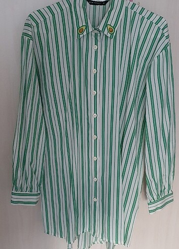 36 Beden yeşil Renk Lcwaikiki Modest Beyaz Yeşil Çizgili Kadın Gömlek Tunik
