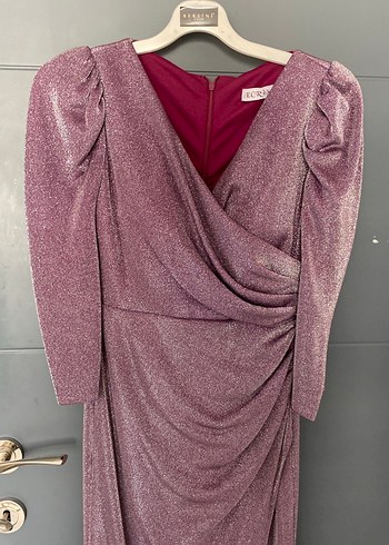 Uzun Kollu Mor Straplez Drapeli Kadın Abiye - Görsel 4