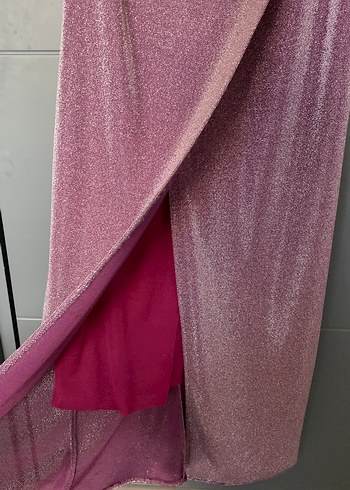 Uzun Kollu Mor Straplez Drapeli Kadın Abiye - Görsel 3