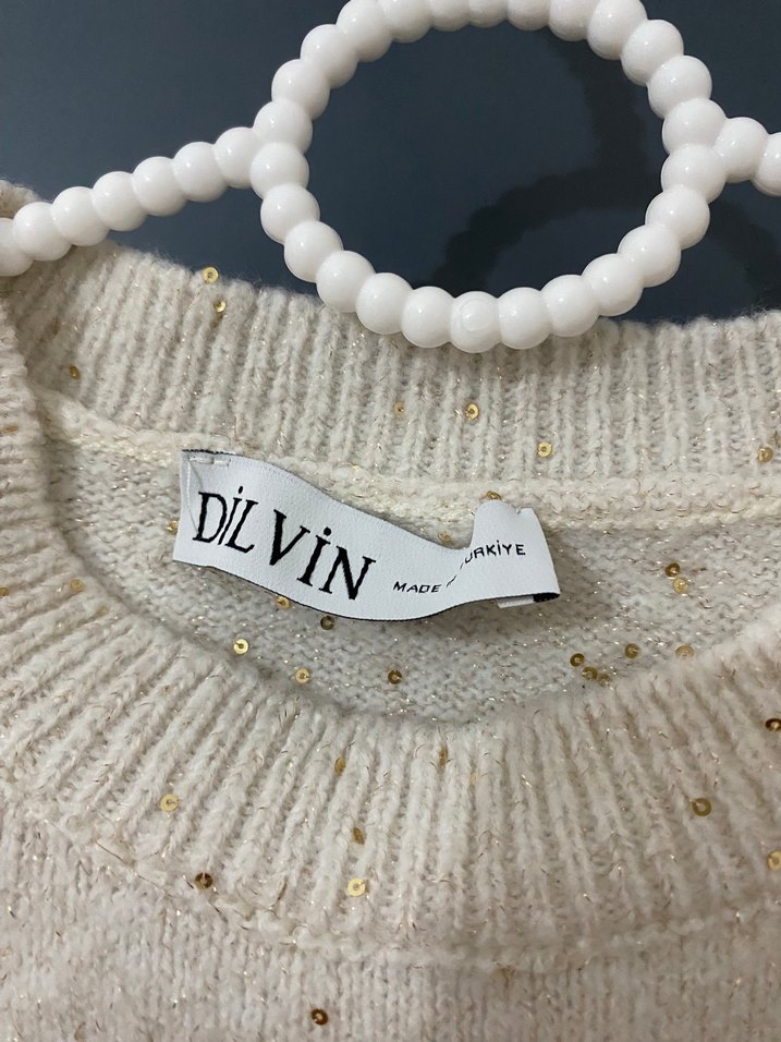 Kadın Beyaz Kısa Kollu Triko Kazak - Görsel 3