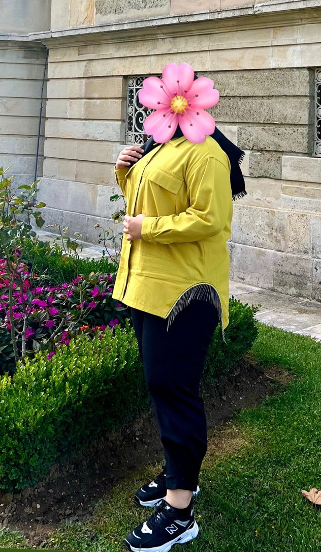 Hardal Sarı Düğmeli Uzun Kollu Keten Gömlek - Görsel 3