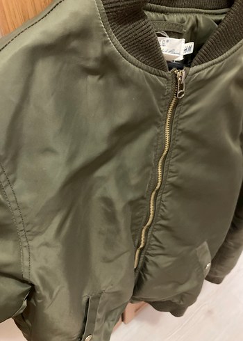 H&M Haki Fermuarlı Bomber Ceket - Görsel 5