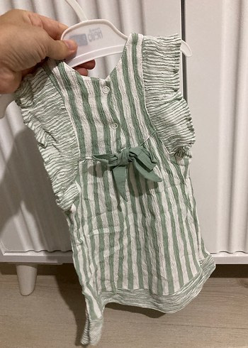 Kız Çocuk Yeşil Çizgili Kolsuz Elbise - Görsel 4