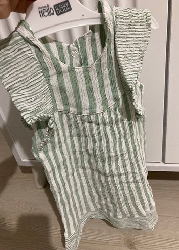 Kız Çocuk Yeşil Çizgili Kolsuz Elbise - Görsel 3