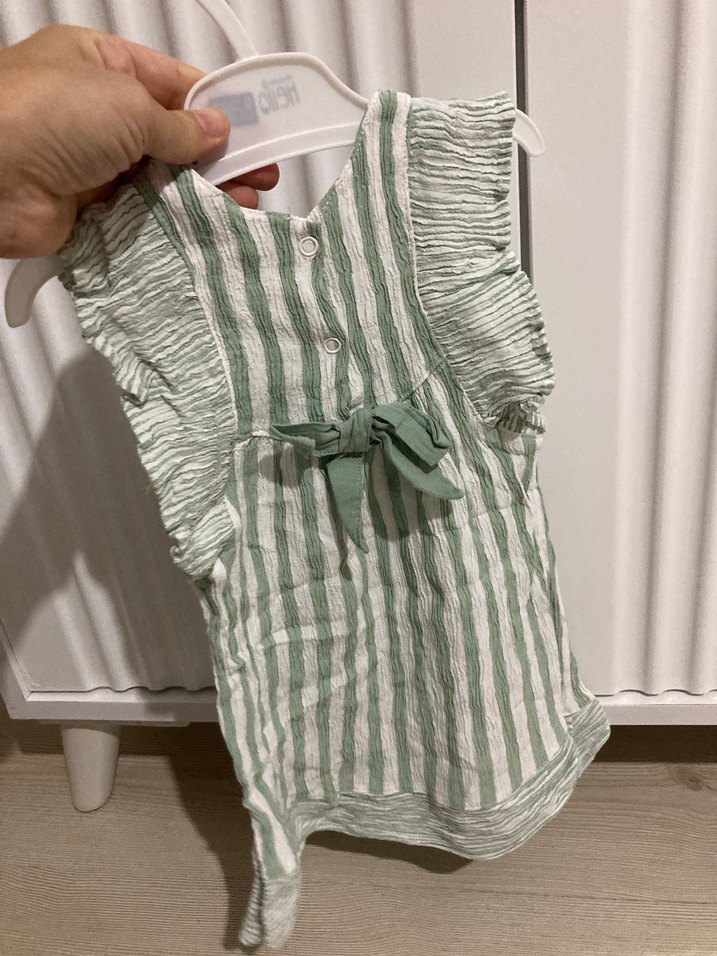 Kız Çocuk Yeşil Çizgili Kolsuz Elbise - Görsel 4