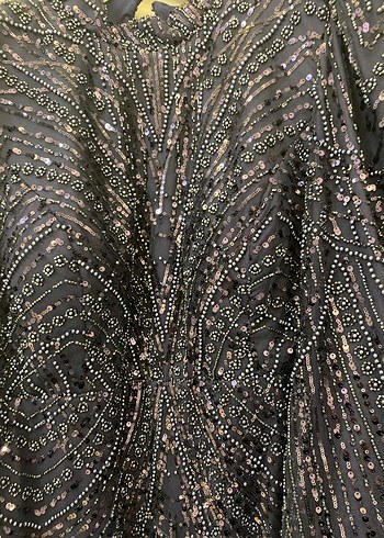 Uzun Lacivert Nakışlı Kadın Abiye Elbise - Görsel 3