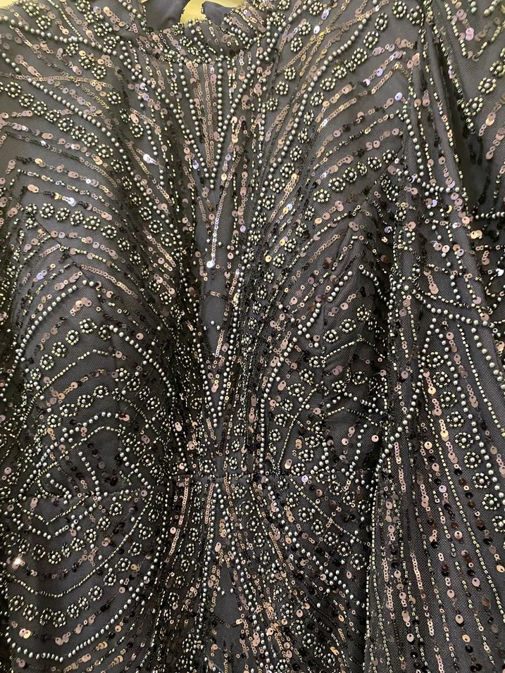 Uzun Lacivert Nakışlı Kadın Abiye Elbise - Görsel 3