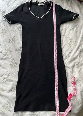 V Yaka Siyah Midi Günlük Elbise - Görsel 3