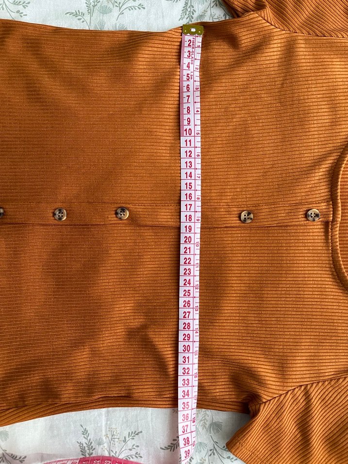 Düğmeli Kahverengi Kadın Kısa Kollu Tişört - Görsel 3