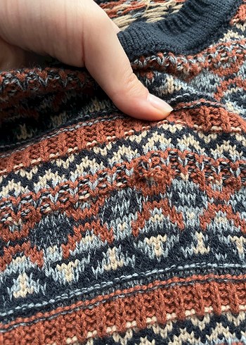 Bohem Desenli Kahverengi Triko Kadın Kazak - Görsel 6