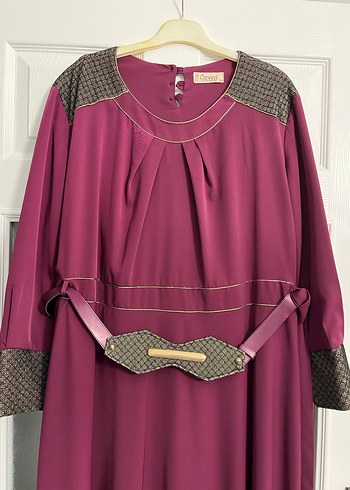 Bordo Kemerli Uzun Kadın Elbise - Görsel 2