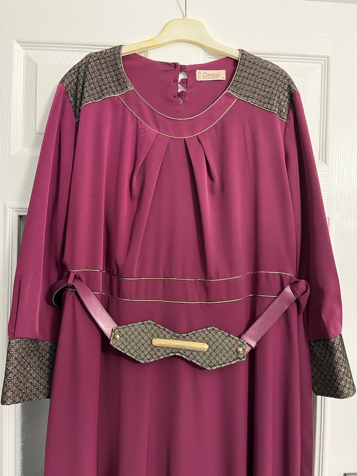 Bordo Kemerli Uzun Kadın Elbise - Görsel 2