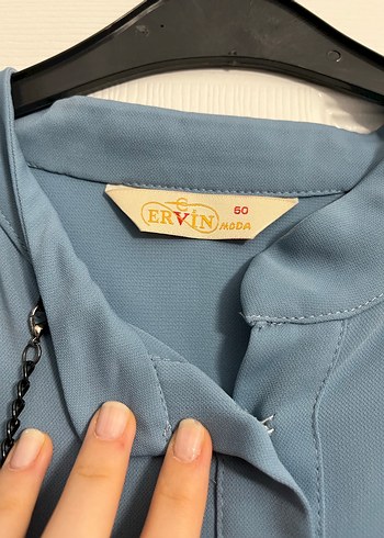 Püsküllü Uzun Mavi Kadın Tunik - Görsel 2