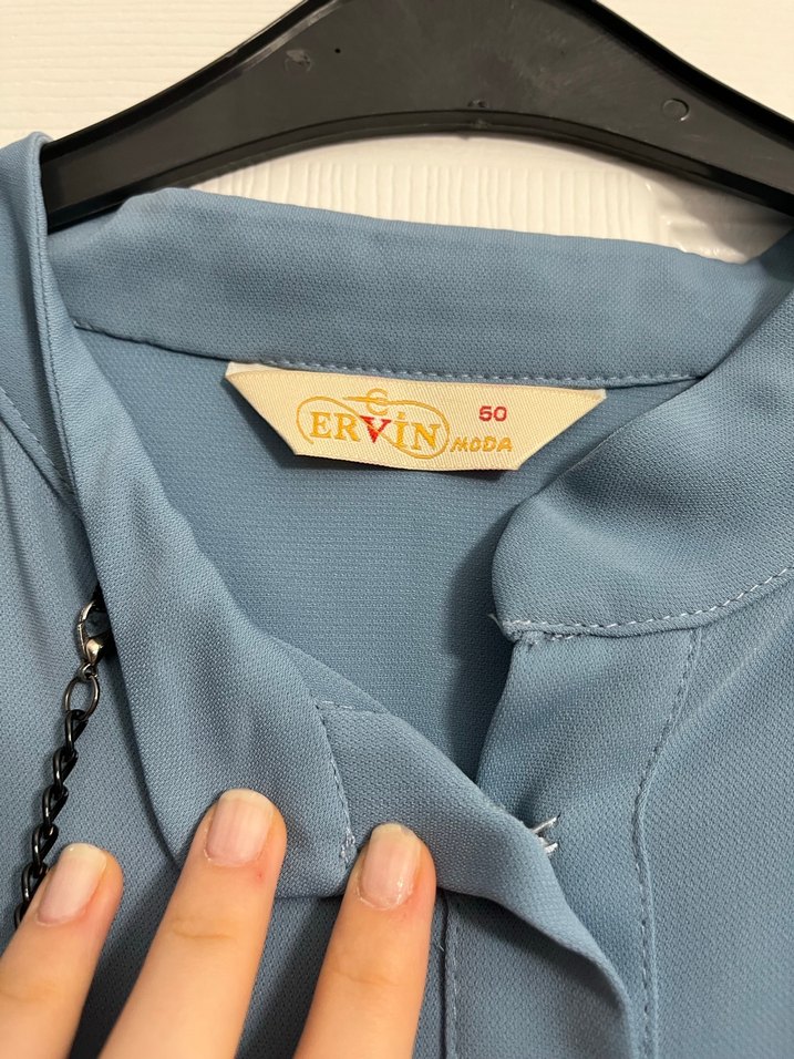 Püsküllü Uzun Mavi Kadın Tunik - Görsel 2