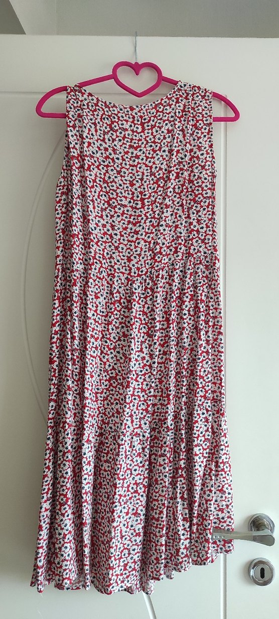 Uzun Pileli Kırmızı Bohem Hamile elbise - Görsel 2