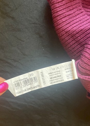 Mürdüm Uzun Kollu Fitilli Triko Elbise - Görsel 3