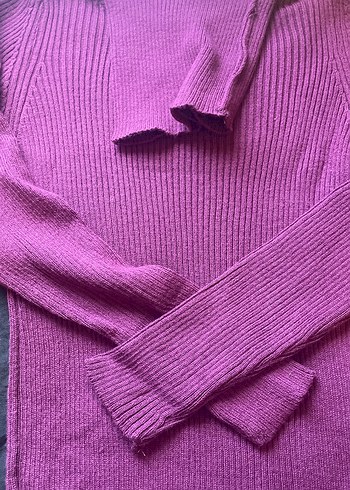 Mürdüm Uzun Kollu Fitilli Triko Elbise - Görsel 2