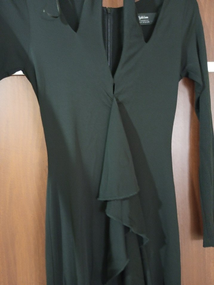 Uzun Kollu Siyah V Yaka Uzun Elbise - Görsel 4