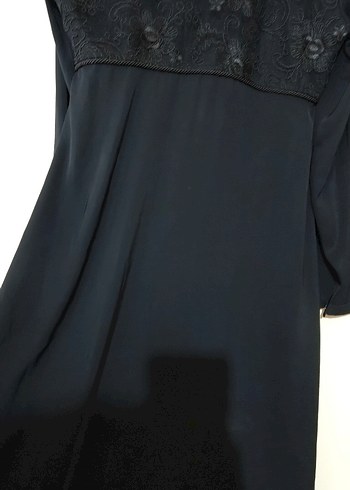 Siyah İş Ofis Uzun Kollu Nakışlı Elbise ferace - Görsel 7