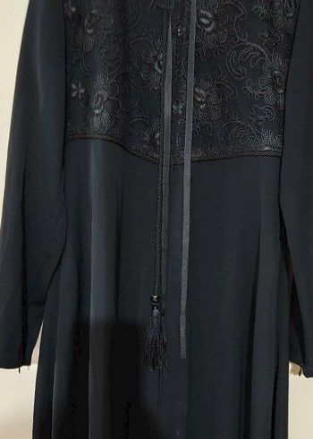 Siyah İş Ofis Uzun Kollu Nakışlı Elbise ferace - Görsel 11