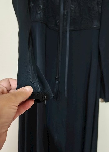 Siyah İş Ofis Uzun Kollu Nakışlı Elbise ferace - Görsel 10