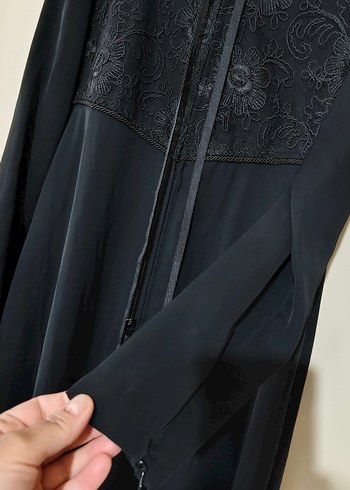 Siyah İş Ofis Uzun Kollu Nakışlı Elbise ferace - Görsel 5